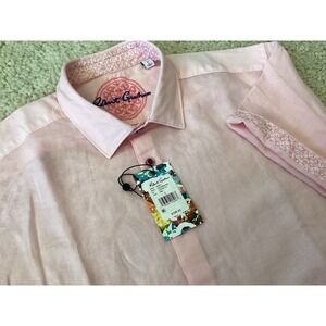 Robert Graham Borsi Linen Blend Short Sleeve Shirt Pink Men's Sz Large $198